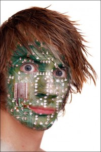 machine data geek computer scientist human chip face