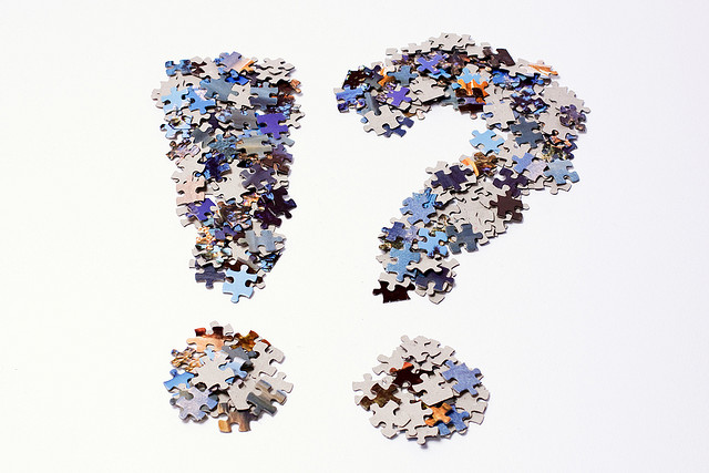 explaination point question mark puzzle pieces predictive analytics big data