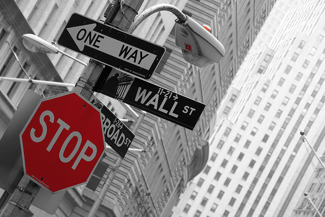 wall street wall st stop sign black and white urban city NYC financial district