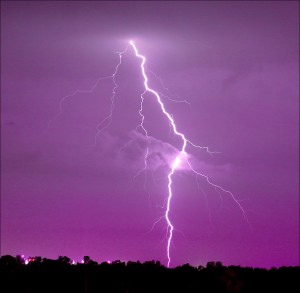 flash lightening purple sky
