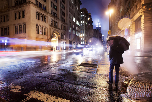 smart city urban speed light night rain umbrella