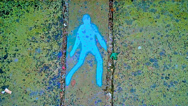 blue man grafitti wall