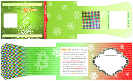 A Christmas-themed template from bitcoinpaperwallet.com