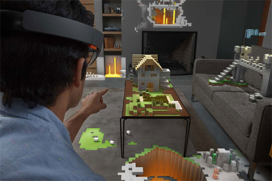 HoloLens shows Minecraft buildings erupting into reality, blocks and all.