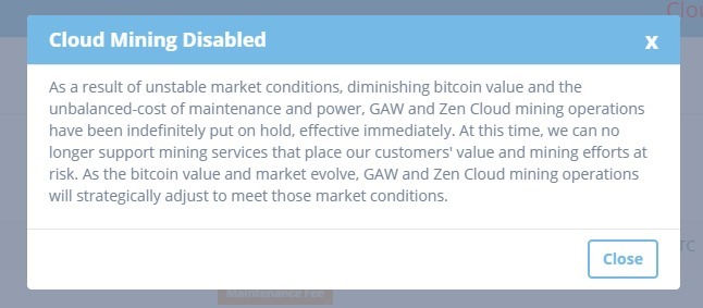 ZenMiner shutdown notice