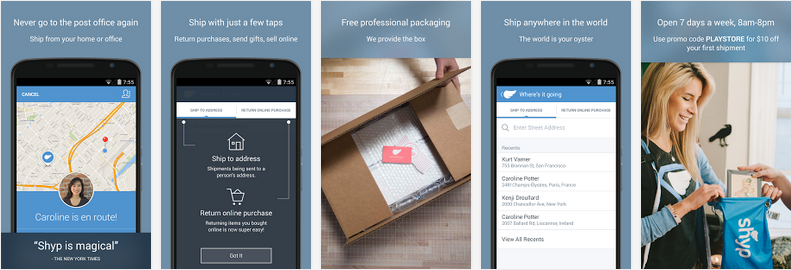 Shyp Android app screens
