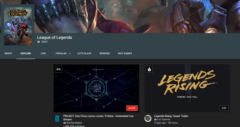 YouTube Gaming League of Legends