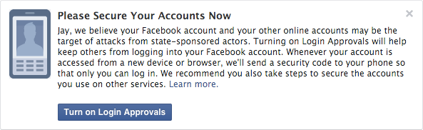 Facebook security alert