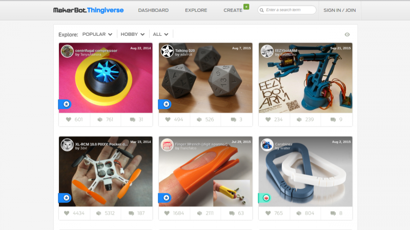MakerBot Thingiverse (MakerBot Industries, LLC) features a massive marketplace for 3D printed models.