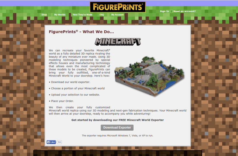 FigurePrints gives Minecraft players a chance to put their own architectural wonders right on the table. Source: FigurePrints.com