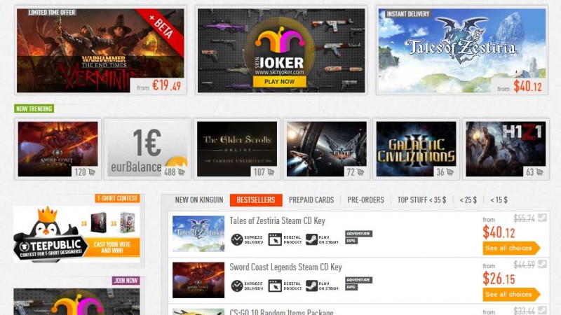 Kinguin.net is a marketplace where gamers can purchase Steam keys, CD keys, virtual items in games, etc. from resellers -- and now customers can buy them with bitcoin.