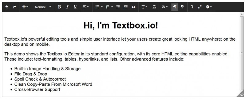 Textbox.io lives right up to its name by delivering a powerful, customizable WYSIWYG text editor with attachments, drag-and-drop and more features.