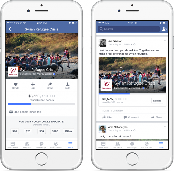 Facebook nonprofit donation app