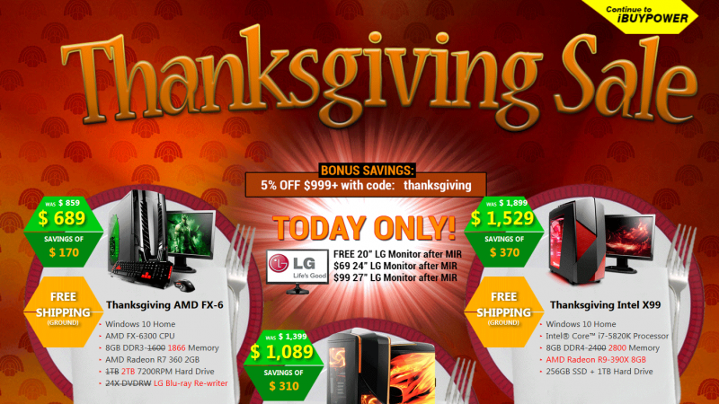 iBUYPOWER has a sale for Thanksgiving and appears to be putting its deals on plates with forks and knives.