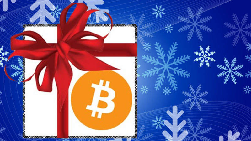 bitcoin-gift-blue-snowflake-background