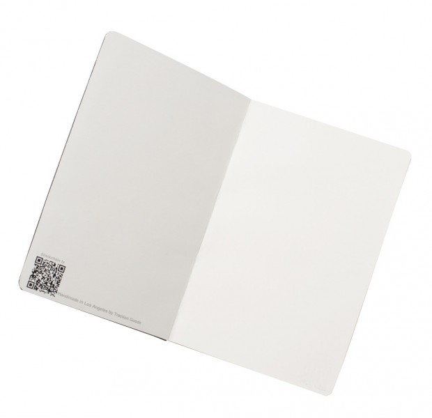 The Traction Goods Tx Notebook includes a Bitcoin blockchain-stamped TX as a QR code unique to each handmade batch.