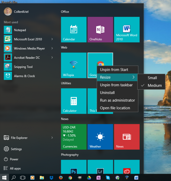 Windows 10 Start menu