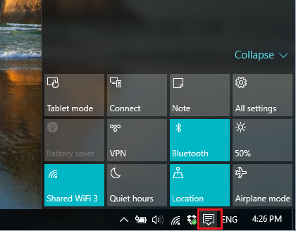 Windows 10 notifications area