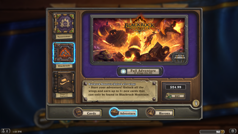 Hearthstone Adventure pay screen