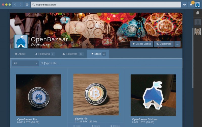 Screenshot of OpenBazaar client.