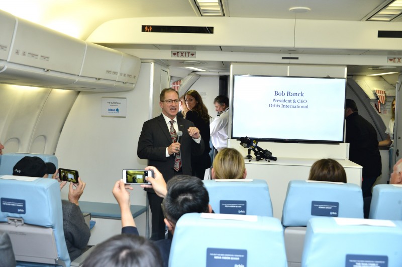 LOS ANGELES, CA - JUNE 02:  CEO Bob Ranck unveils Orbis's Next Generation Flying Eye Hospital and new technology to fight blindness around the world at LAX Airport on June 3, 2016 in Los Angeles, California.  (Photo by Araya Diaz/WireImage)