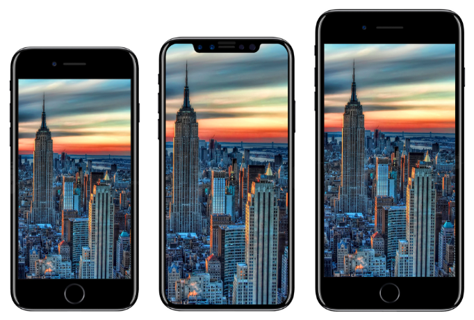 Image shows how the iPhone 8 (middle) will compare in size to the iPhone 7s and 7s Plus via iDropNews